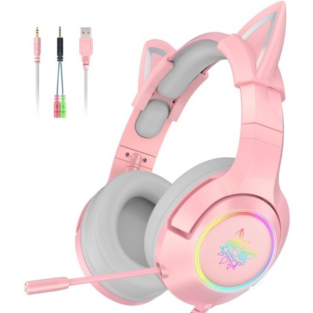 Onikuma K9 Elite Stereo Gaming Headset with Cat Ears Pink